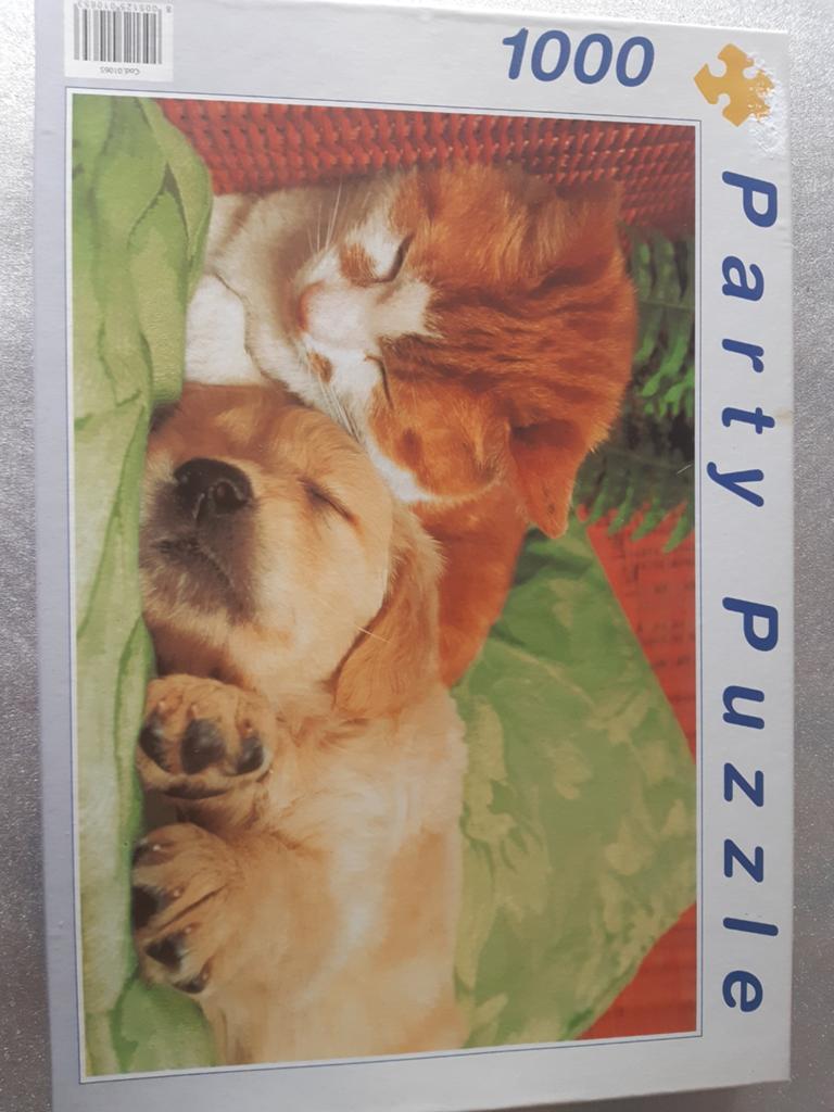 Legpuzzel 1000 stukjes: Slapende Kat en Puppy, Hobby en Vrije tijd, Ophalen