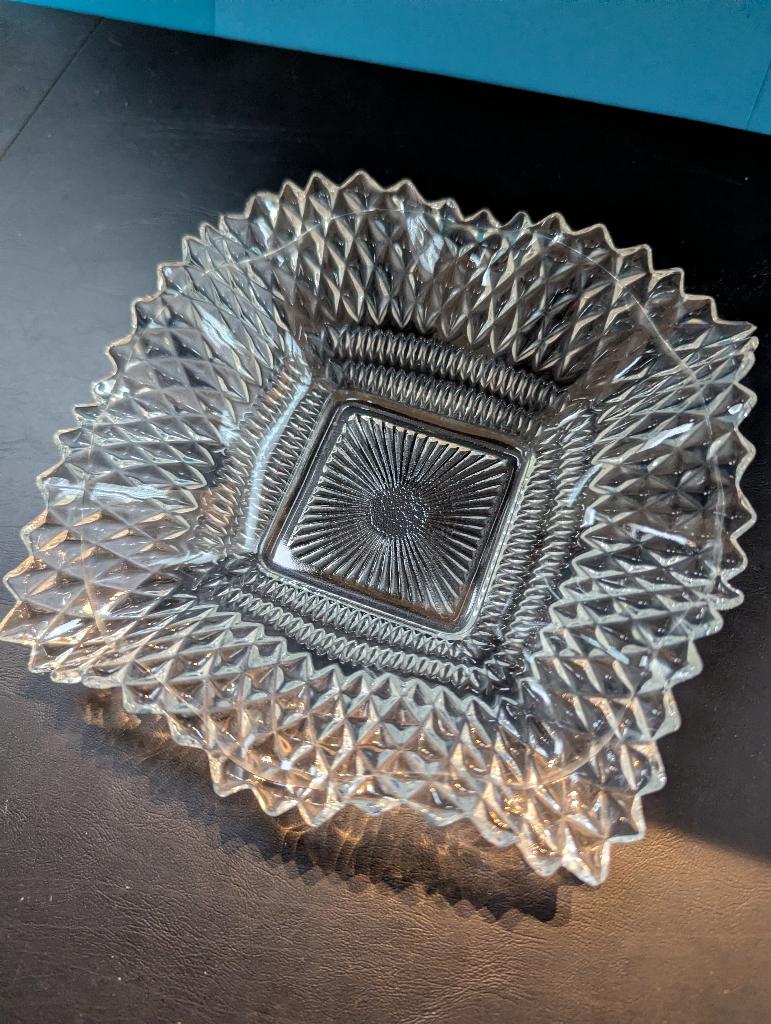 Vintage indiana glass diamond point schaal, Ophalen of Verzenden