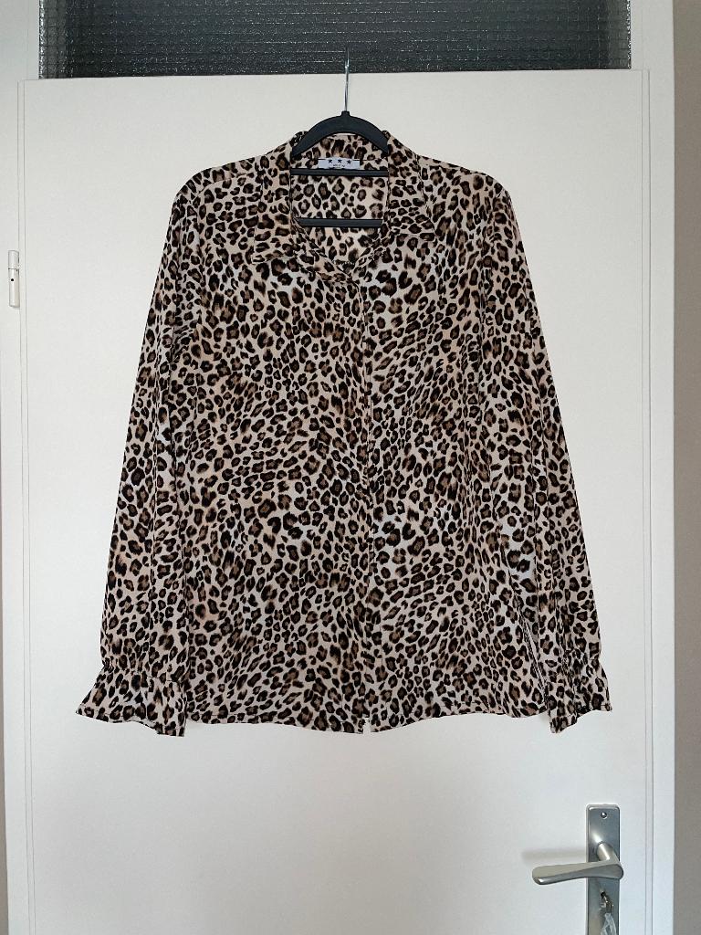 dames panterprint blouse top met peplum mouwen mt L, Made in Italy, Bruin, Maat 42/44 (L), Ophalen of Verzenden