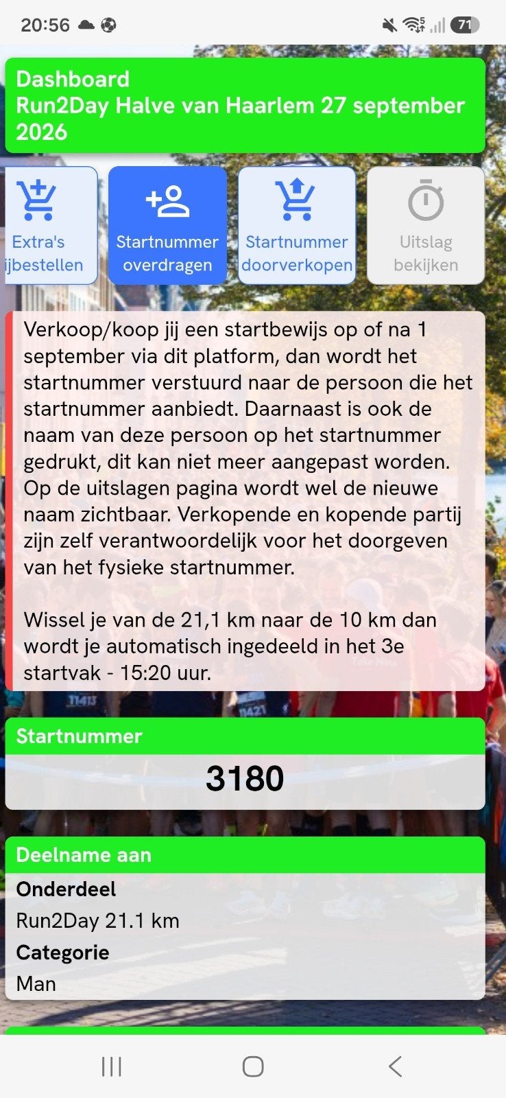 Startbewijs halve marathon Haarlem (27 september), Ophalen, Nieuw, Overige typen, Overige merken