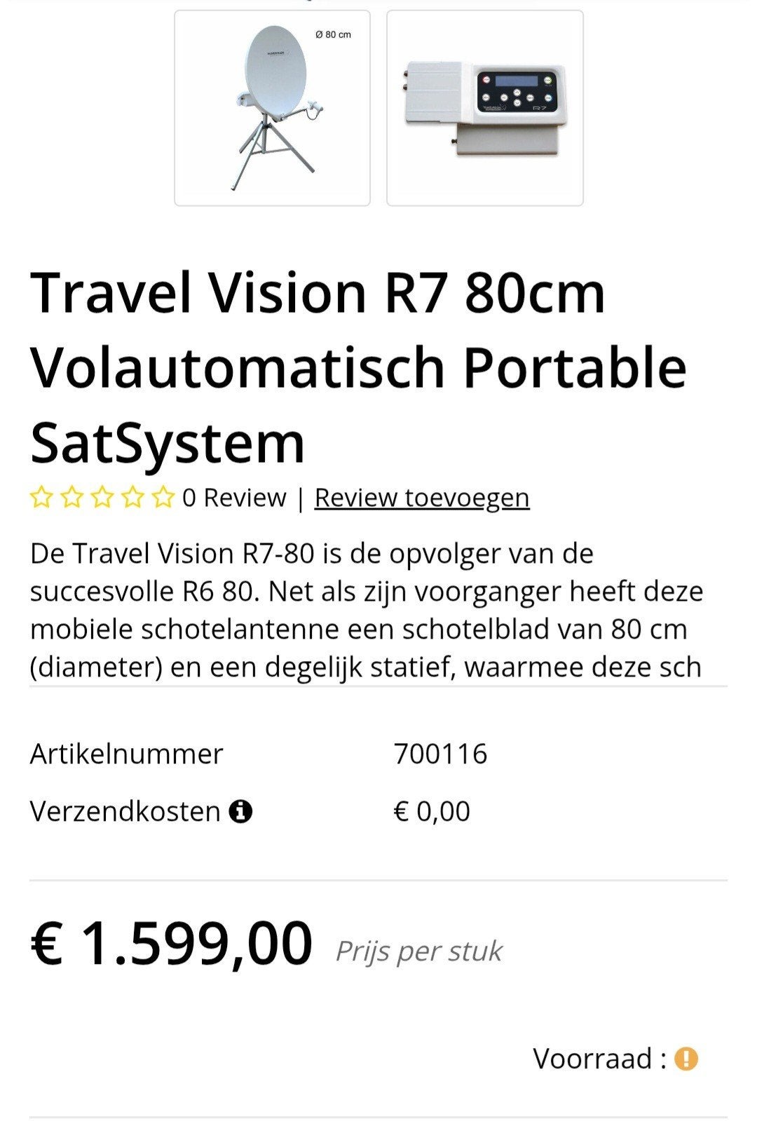 Travel Vision R7 80cm Volautomatisch Portable SatSysteem, Audio, Tv en Foto, Schotelantennes, Ophalen of Verzenden, Zo goed als nieuw