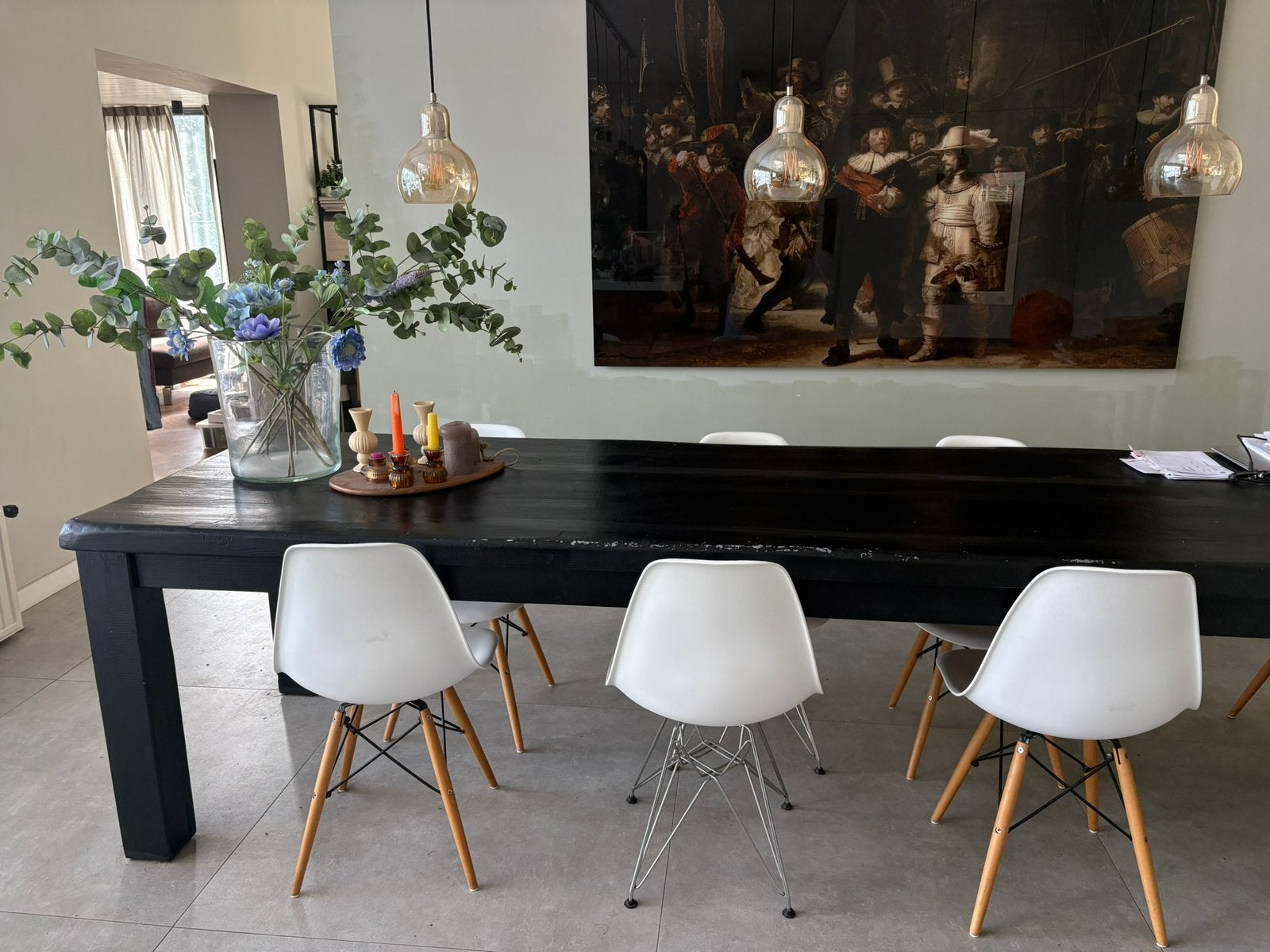 6 look a like Vitra Eames eetkamerstoelen wit/ hout/ metaal, Ophalen, Modern design, Gebruikt, Wit