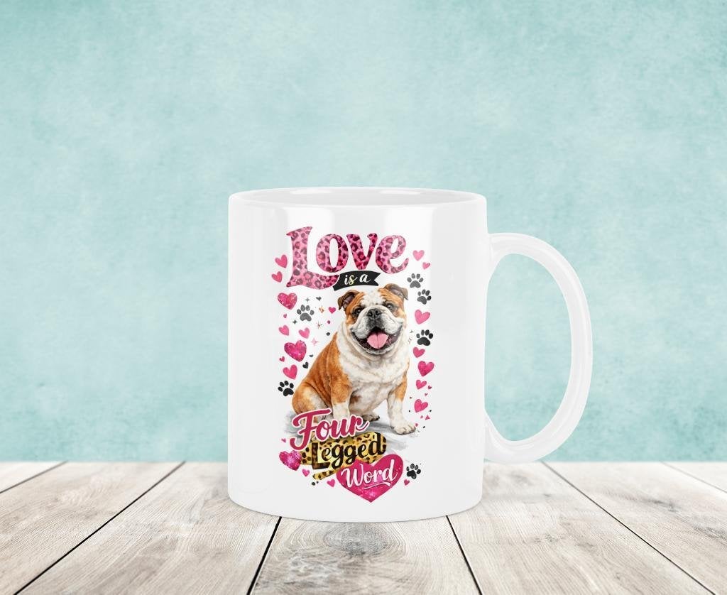 Love is a Four Legged Word - Engelse Bulldog Mok, Verzenden, Keramiek, Nieuw, Overige stijlen