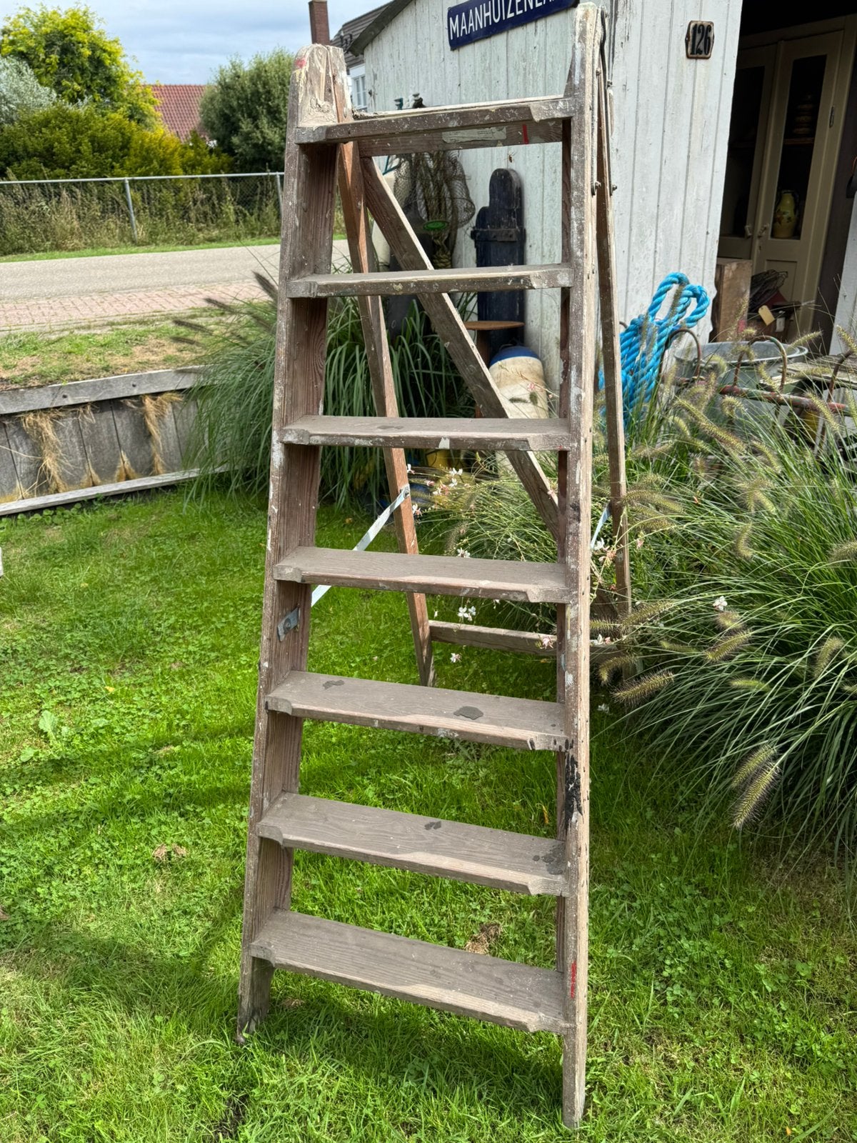 Oude houten schilderstrap decoratief, Ophalen