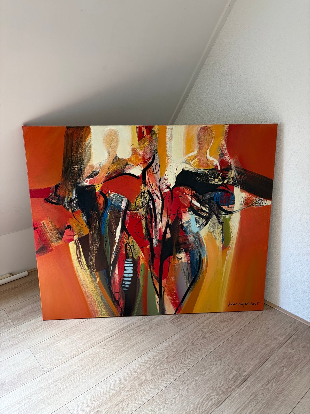 Abstract Schilderij 'Dek Mantel' door Peter Meyer (2005), Antiek en Kunst, Ophalen, Abstract, Textiel, Gesigneerd