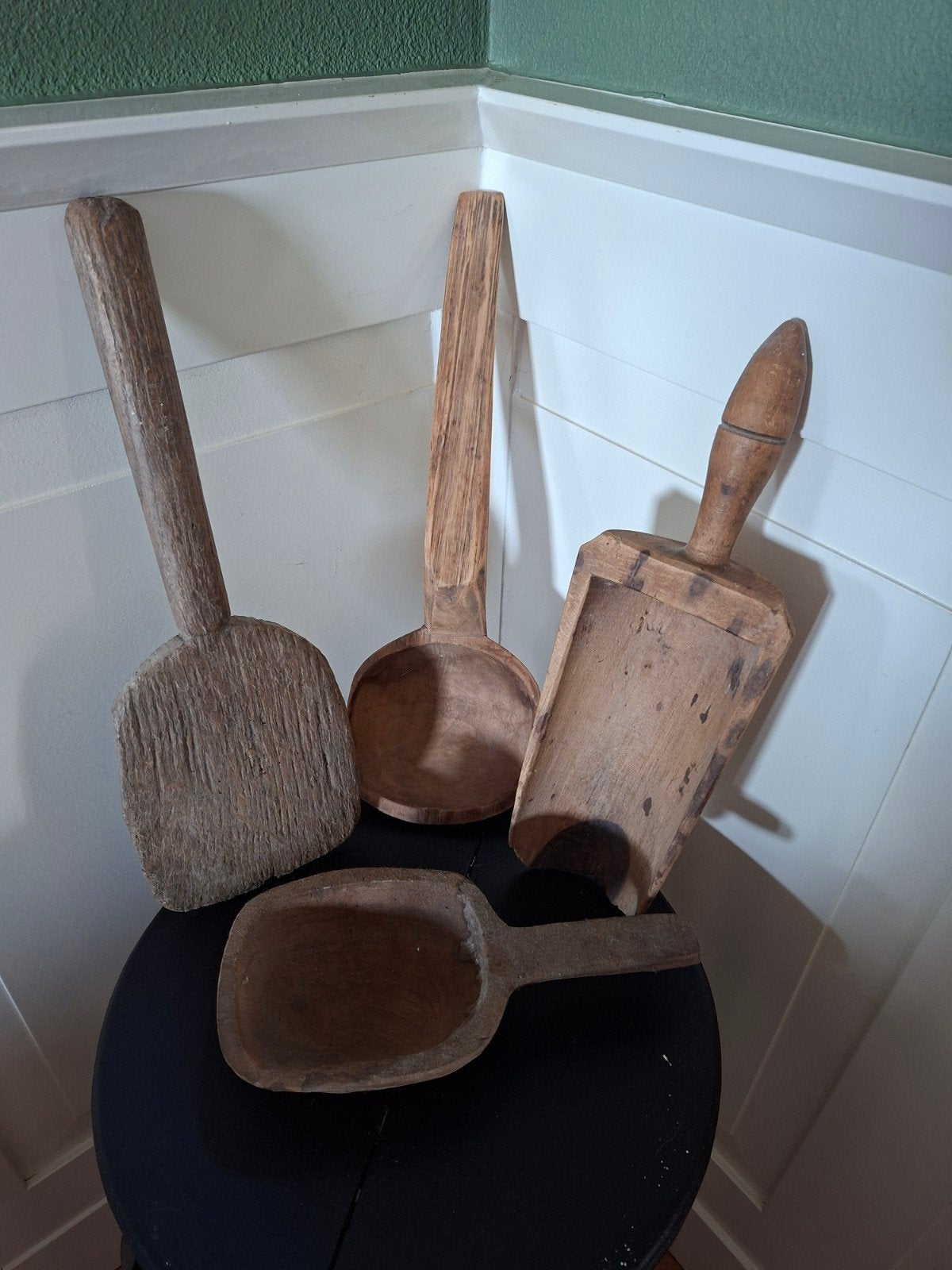 Set van 4 Antieke Houten Lepels/Scheppen, Ophalen