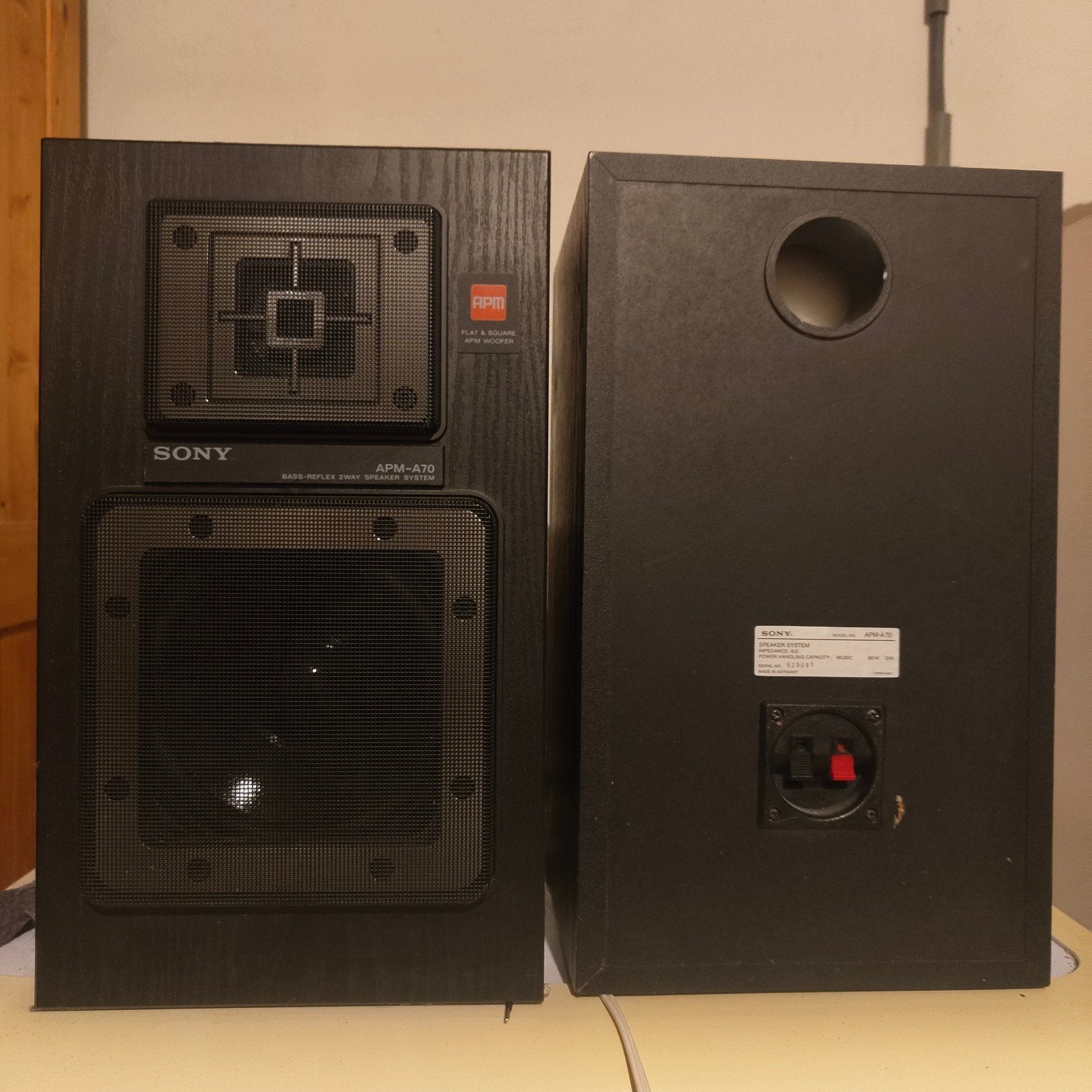 Sony APM-A70 Speakers - 6 ohm, 80W met gebruikssporen, Stereo speakers, Gebruikt, Ophalen of Verzenden, 60 tot 120 watt