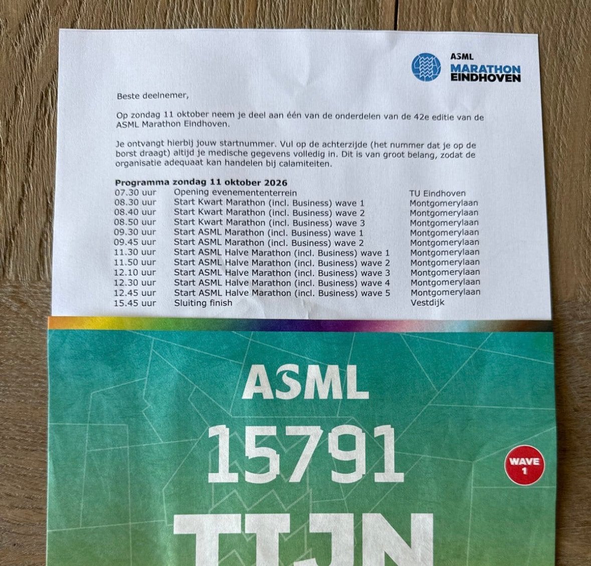 Startbummer halve marathon Eindhoven - zondag 11 oktober, Eén persoon, Oktober