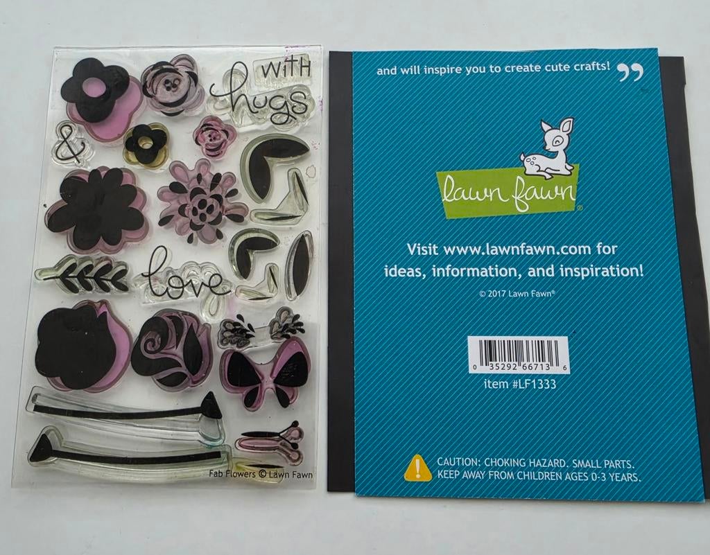 Lawn Fawn - Stempels en Snijmallen - Fab Flowers, Ophalen of Verzenden, Gebruikt, Clearstamp