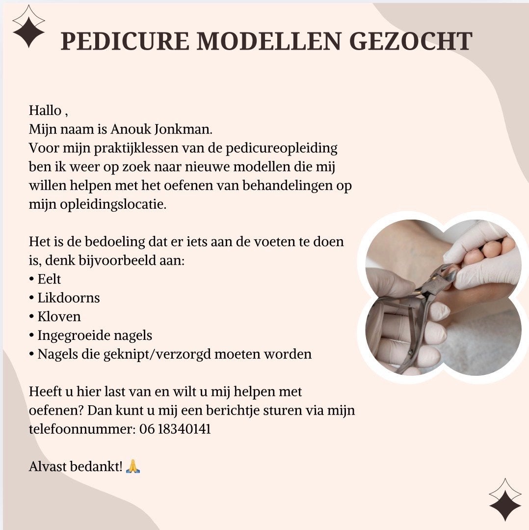 Pedicure modellen gezocht