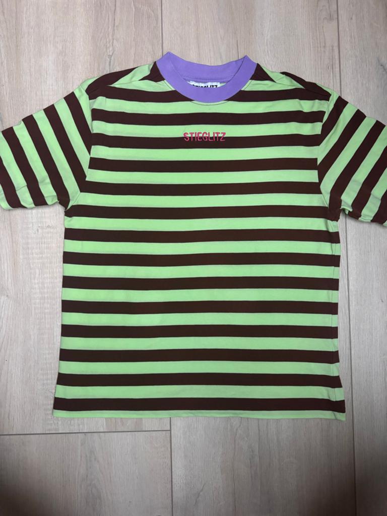 Stieglitz shirt maat XXS - Groen/Bruin gestreept, Ophalen of Verzenden, Zo goed als nieuw, Korte mouw, Maat 34 (XS) of kleiner