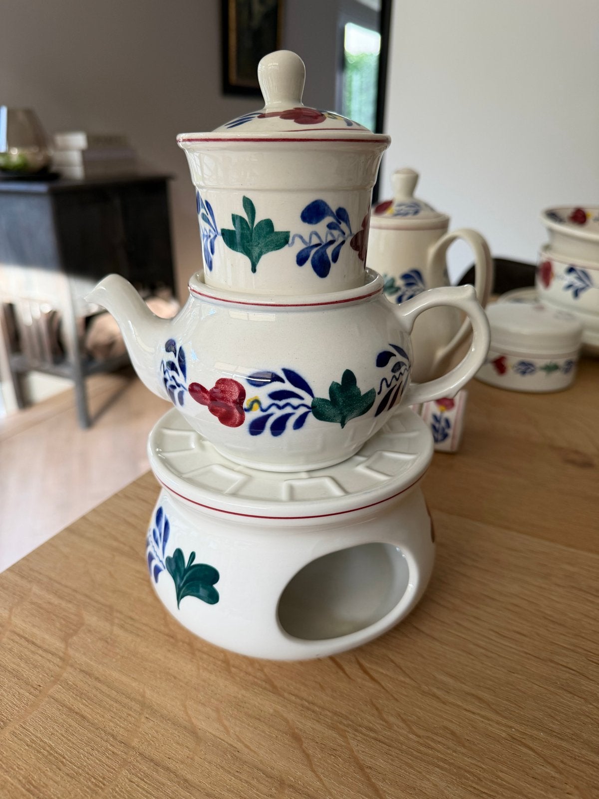 Boch Frères Boerenbont theeservies - Theepot met theelicht, Ophalen