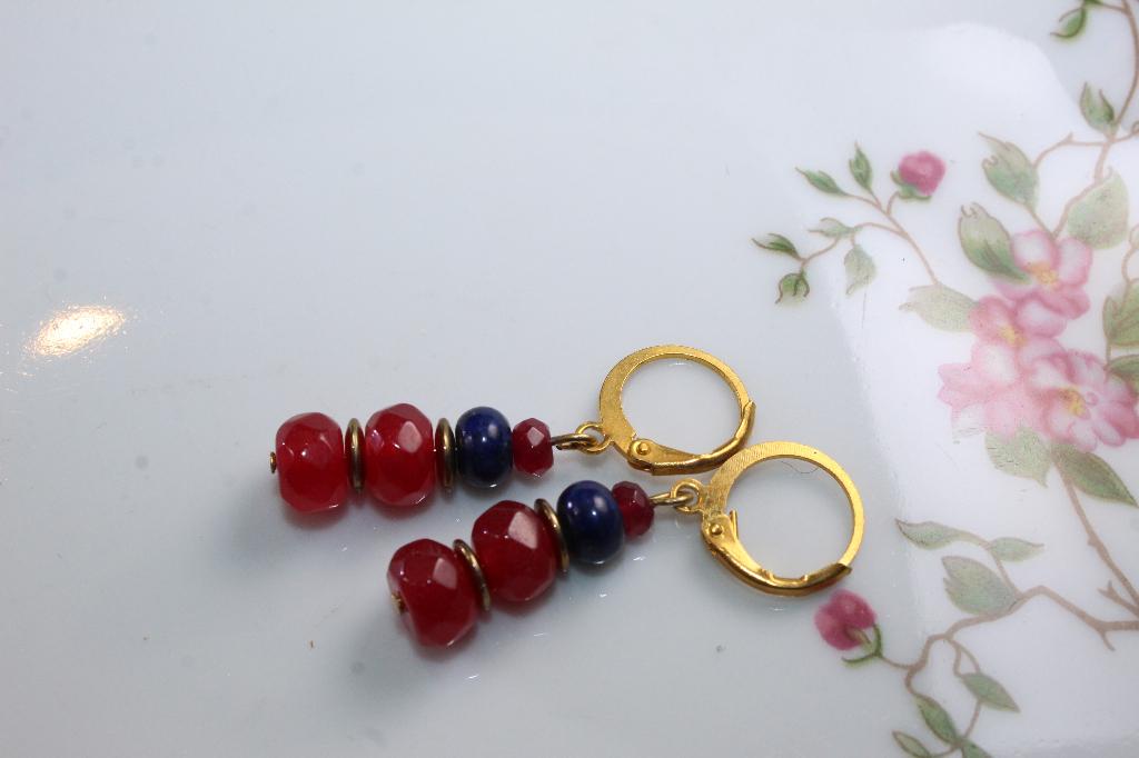Agaat oorbellen met lapis - geslepen steen - reiki sieraden, Overige materialen, Hangers, Nieuw, Ophalen of Verzenden