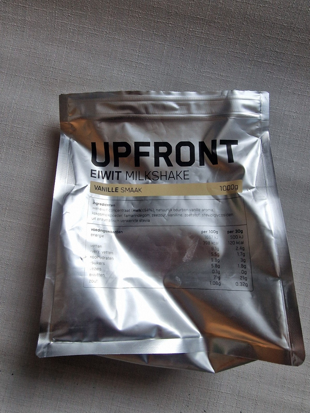 UPFRONT Eiwit Milkshake Vanille Smaak GEOPEND cira 600g, Ophalen of Verzenden, Gebruikt, Poeder of Drank