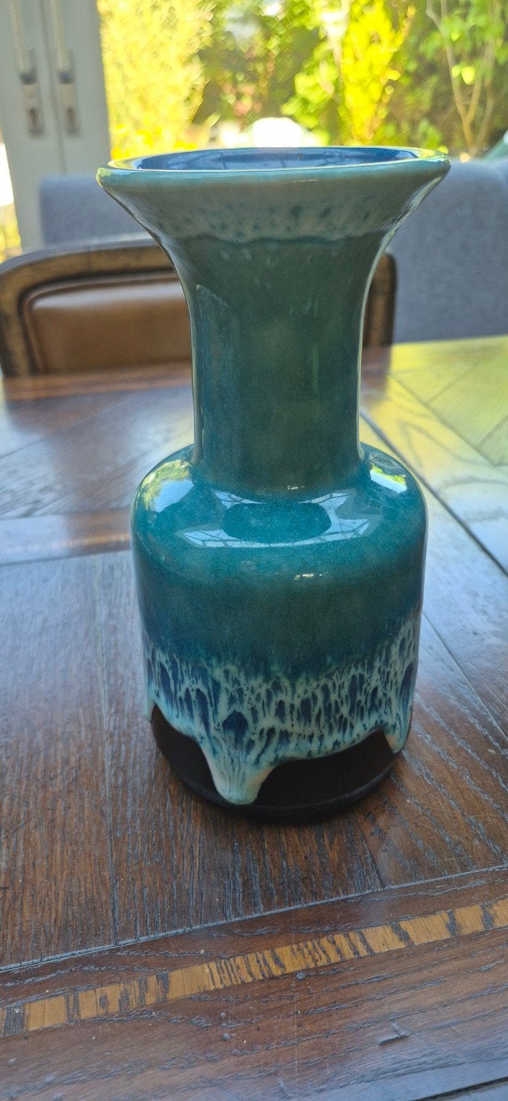 Jasba West Germany Fat Lava Vaas Blauw 22cm Zwart Vintage, Ophalen of Verzenden
