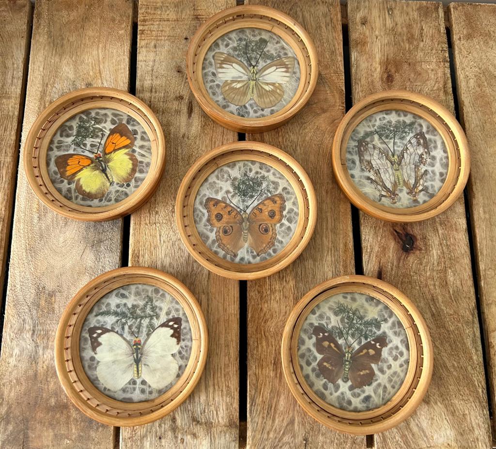 Vintage onderzetters vlinders, Ophalen of Verzenden, Zo goed als nieuw, Glas of Kopje