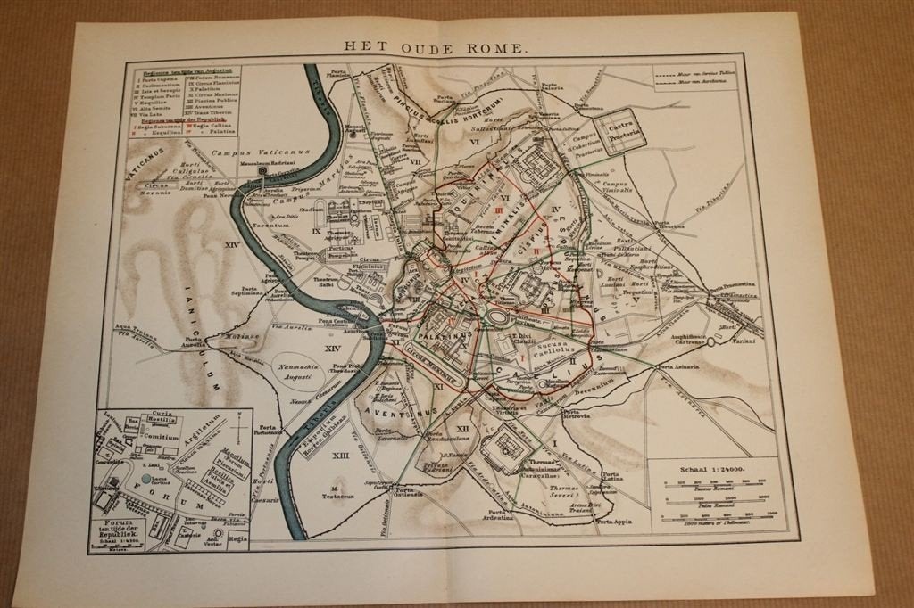 Antieke kaart - Rome in de tijd v/d Romeinen, Ophalen of Verzenden, 1800 tot 2000, Nederland, Landkaart