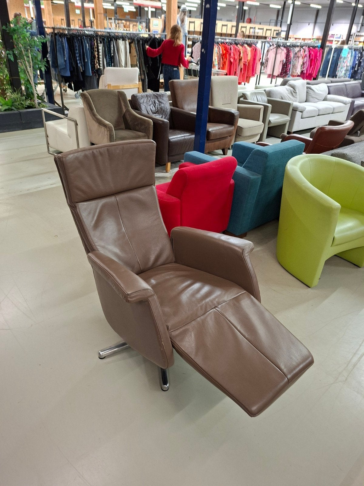 Comfortabele leren relaxfauteuil - grijs, Gebruikt, Ophalen of Verzenden, Onbekend, Onbekend