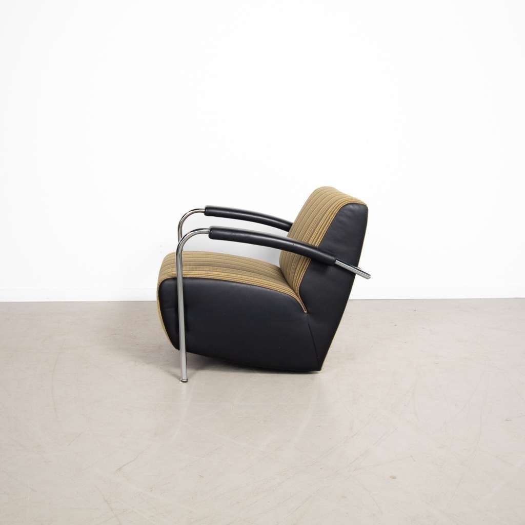 2x Leolux Scylla Laag Fauteuil Geel Gestreept Stof, Niet ingevuld, Niet ingevuld, 75 tot 100 cm, Zo goed als nieuw