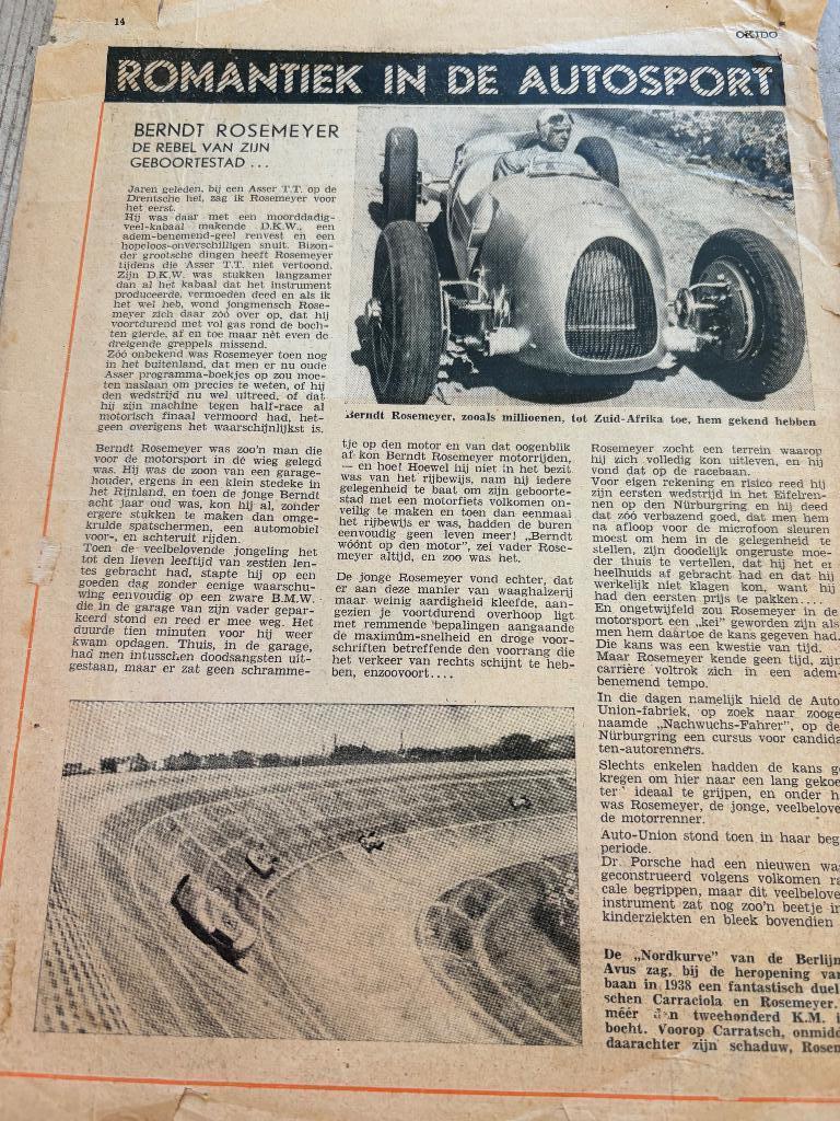 Artikel uit blad Okido jaren ‘40 over autosport, Verzamelen, Tijdschriften, Kranten en Knipsels, Ophalen of Verzenden, 1980 tot heden