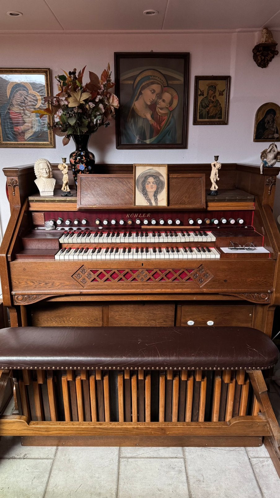 Köhler pedaalharmonium, 1932, met geweldig vol geluid🎶🎶, Muziek en Instrumenten, Ophalen, Gebruikt, 2 klavieren, Orgel