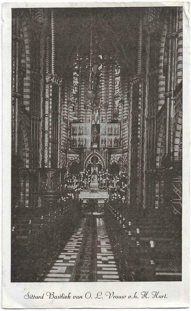 AK Sittard - Basiliek van O.L. Vrouw v.h. H. Hart, Ophalen of Verzenden, 1940 tot 1960, Gelopen, Limburg