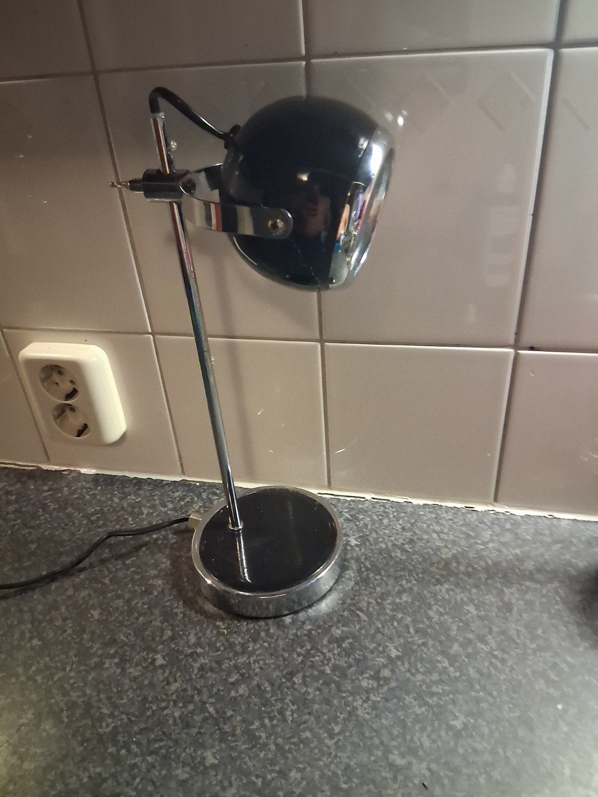Vintage Zwarte bureaulamp  space age eyeball, Gebruikt, Vintage, Industrieel, Ophalen of Verzenden, Metaal