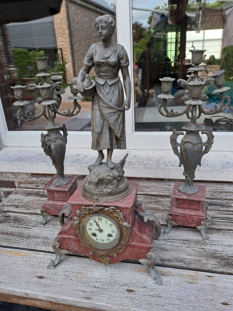 oude klok met 2 zijstukken, Ophalen of Verzenden