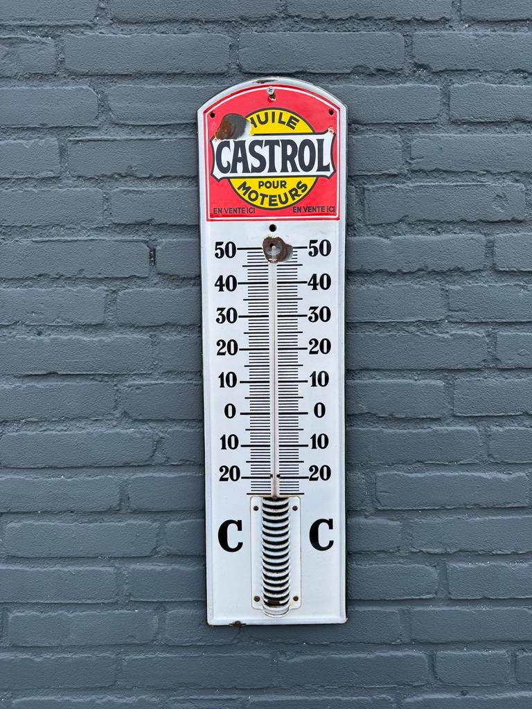 Vintage Castrol Thermometer - Emaille Buitenthermometer, Antiek en Kunst, Antiek | Emaille, Ophalen of Verzenden