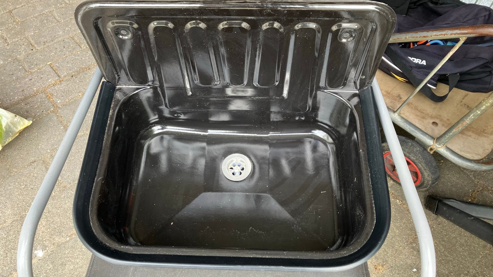 Zwarte afstortgootsteen/spoelbak - ideaal voor buitenkeuken, Ophalen, Overige typen, Nieuw, Zwart