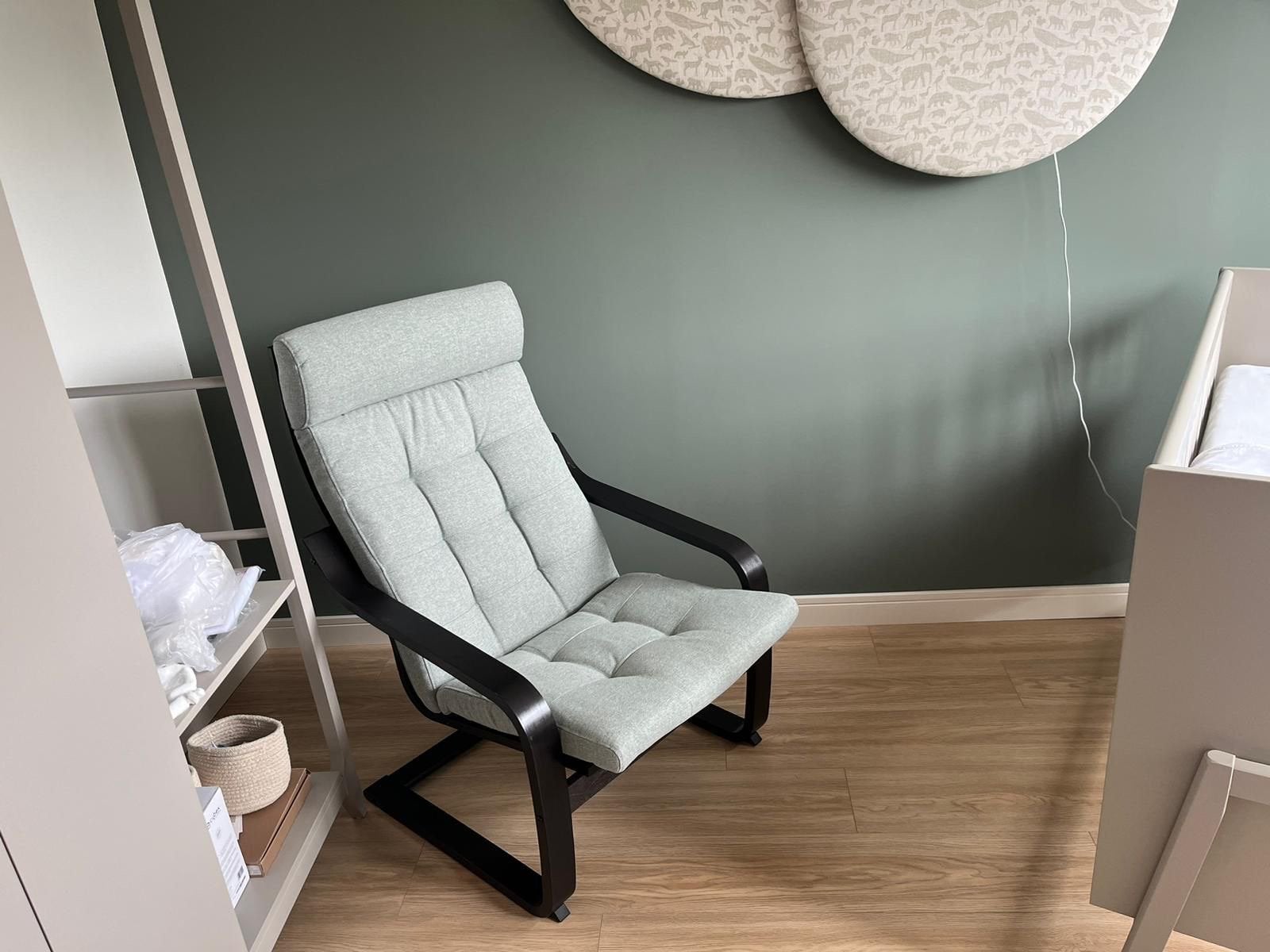 IKEA POÄNG Fauteuil - Zwartbruin/Gunnared Lichtgroen, Ophalen, 75 tot 100 cm, Zo goed als nieuw, 50 tot 75 cm