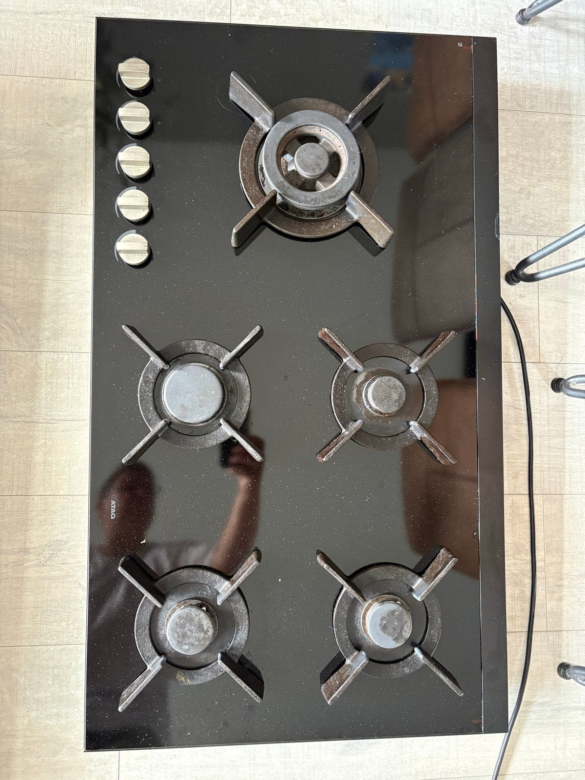 ATAG Gasfornuis met 5 kookzones - Zwart Glas, Ophalen, Gebruikt, Inbouw, Gas