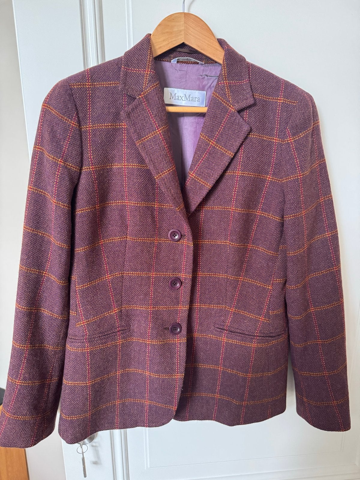 MaxMara Jasje - Geruit, Wol/Alpaca, Maat 42/44 (L), Paars, Maat 42/44 (L), Ophalen of Verzenden, Zo goed als nieuw