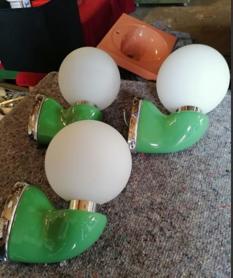 vintage set wandlampen Luigi Colani space age groen, Ophalen, Zo goed als nieuw, Glas