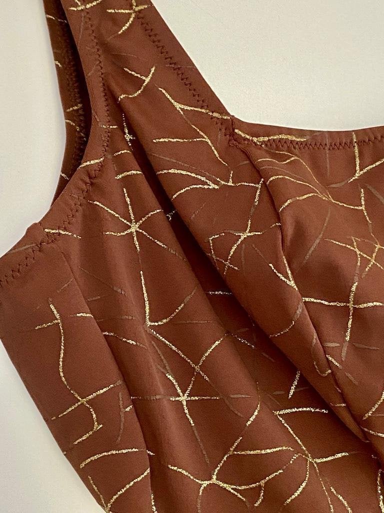 J167 Fantasie beugel-badpak maat 75 D bruin/goud, Kleding | Dames, Bruin, Fantasie, Badpak, Ophalen of Verzenden