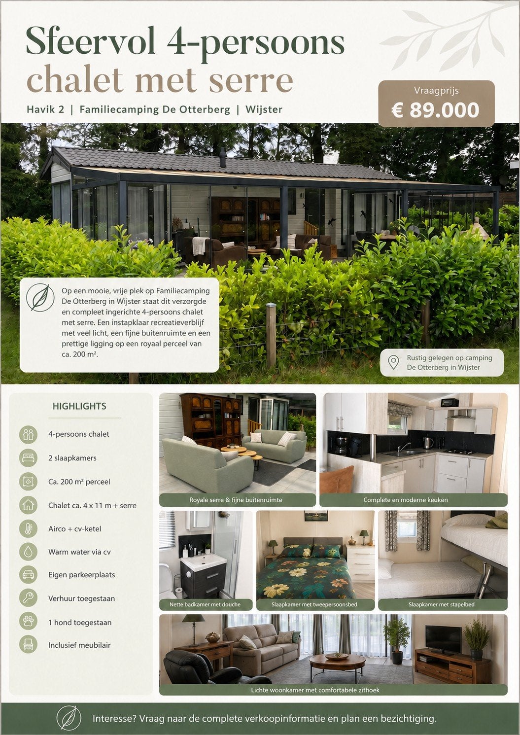 Sfeervol 4-persoons chalet met royale serre, 2 slaapkamers, Airconditioning, Drenthe, 4 personen