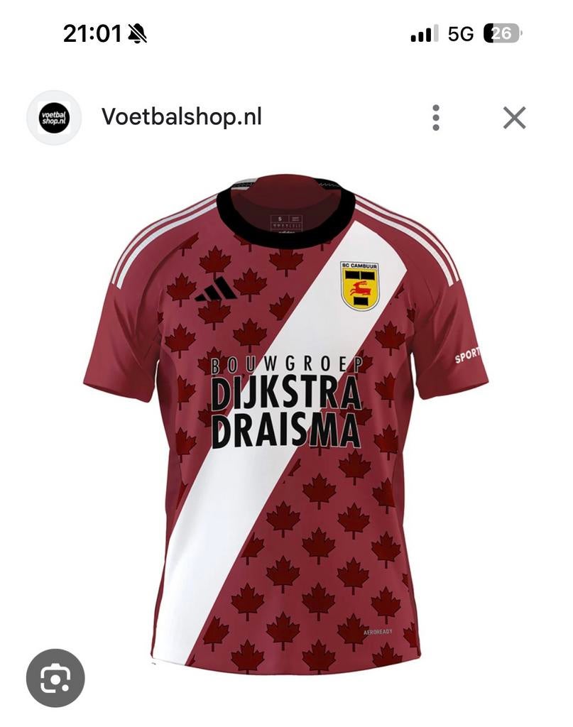 Gezocht cambuur shirt canada, Sport en Fitness, Voetbal, Zo goed als nieuw, Overige typen, Maat S, Ophalen of Verzenden