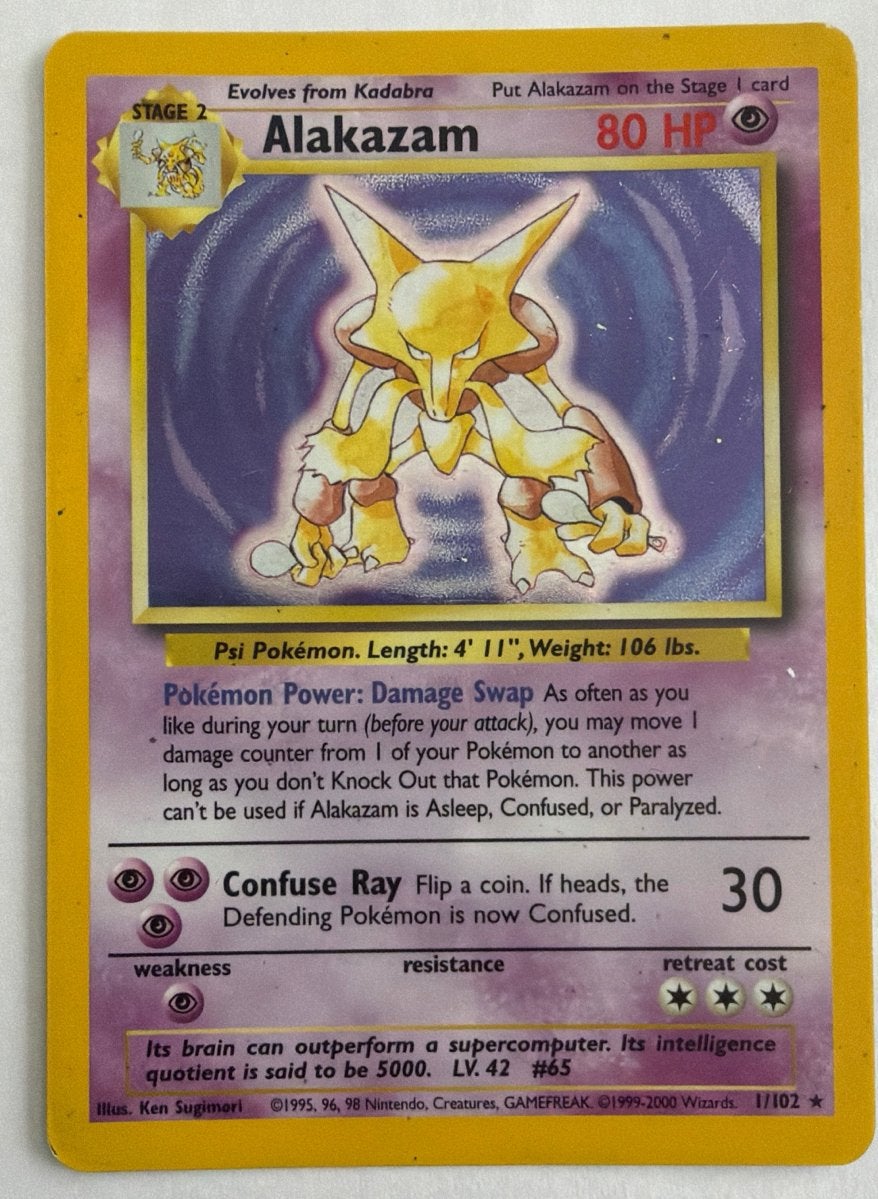 Alakazam Holo 1/102 - Base Set (1999-2000 RARE 4th Print), Hobby en Vrije tijd, Verzamelkaartspellen | Pokémon, Ophalen of Verzenden