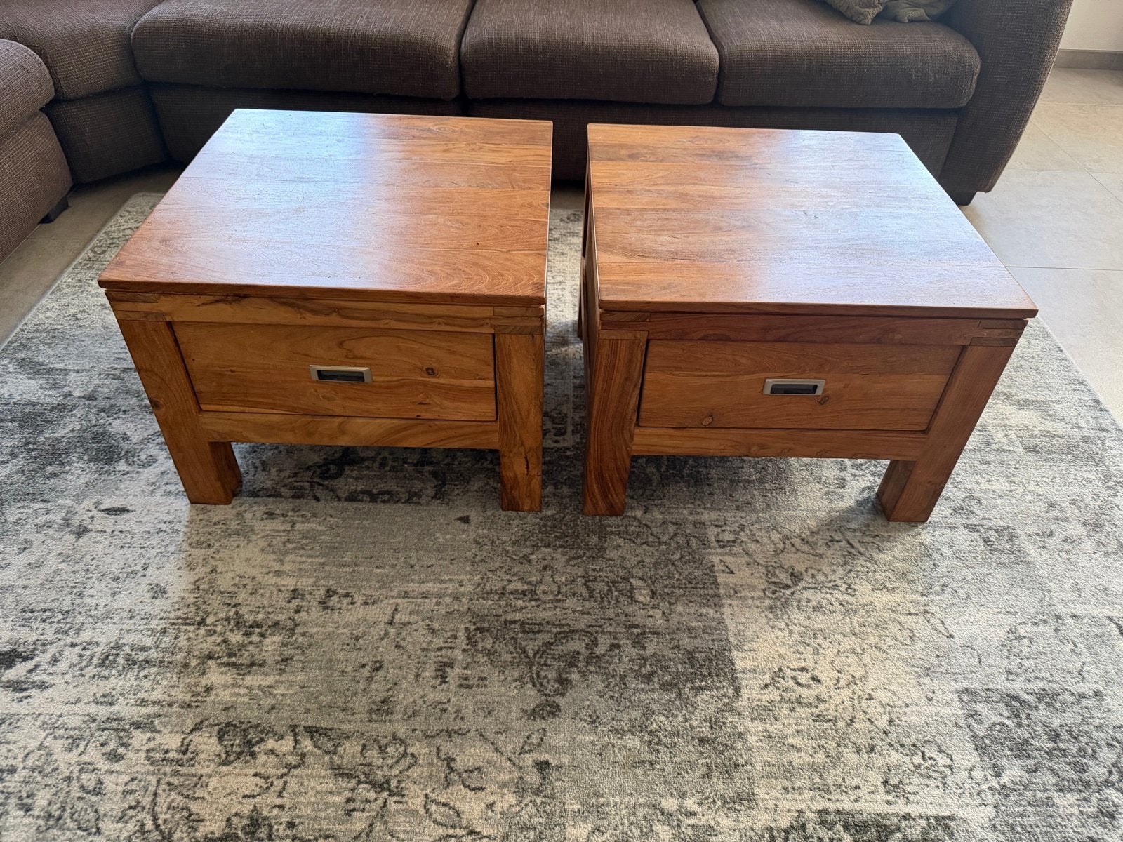 Set van 2 H&H teakhouten salontafels met lade 60x60x45, Ophalen, Minder dan 50 cm, Vierkant, Zo goed als nieuw