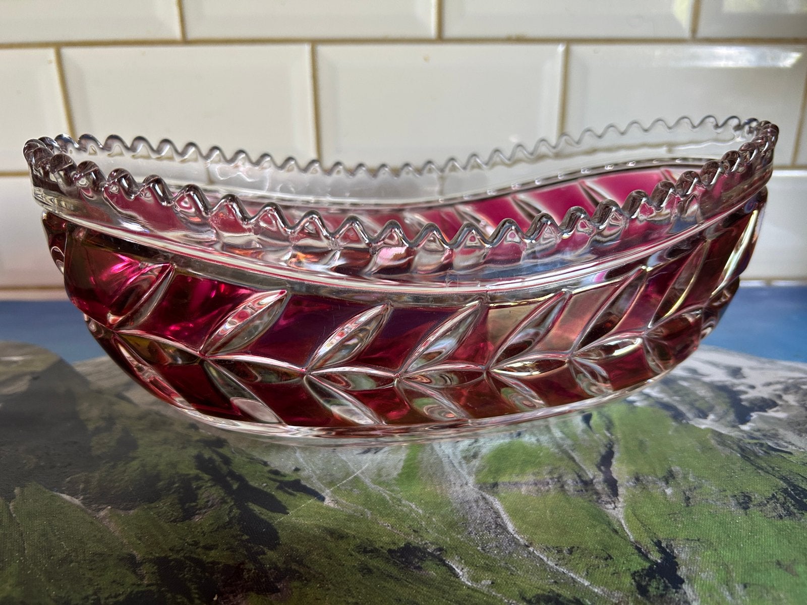 Vintage Kristallen Fruitschaal met Robijnrode Overlay, Ophalen of Verzenden