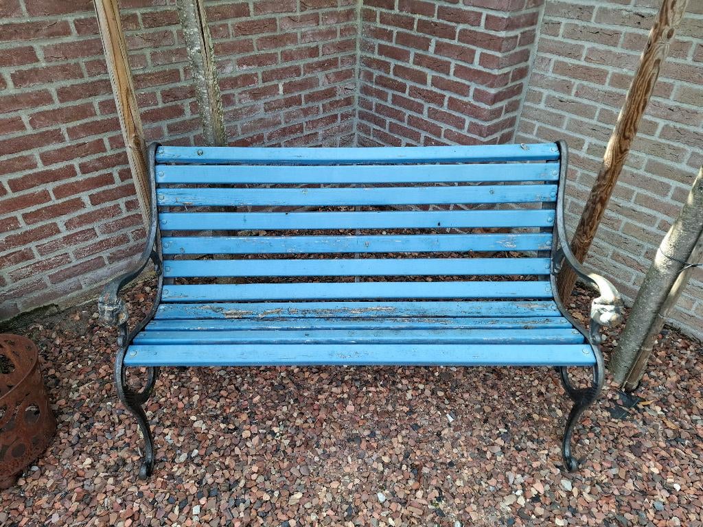Tuinbank gietijzer onderstel met houten latten, Tuin en Terras, Ophalen, Gebruikt, Metaal