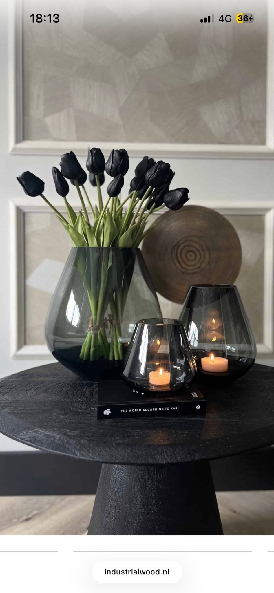 Set van 3 Industrialwood Vazen - Smokey Black, Ophalen, Zwart, Nieuw, Glas