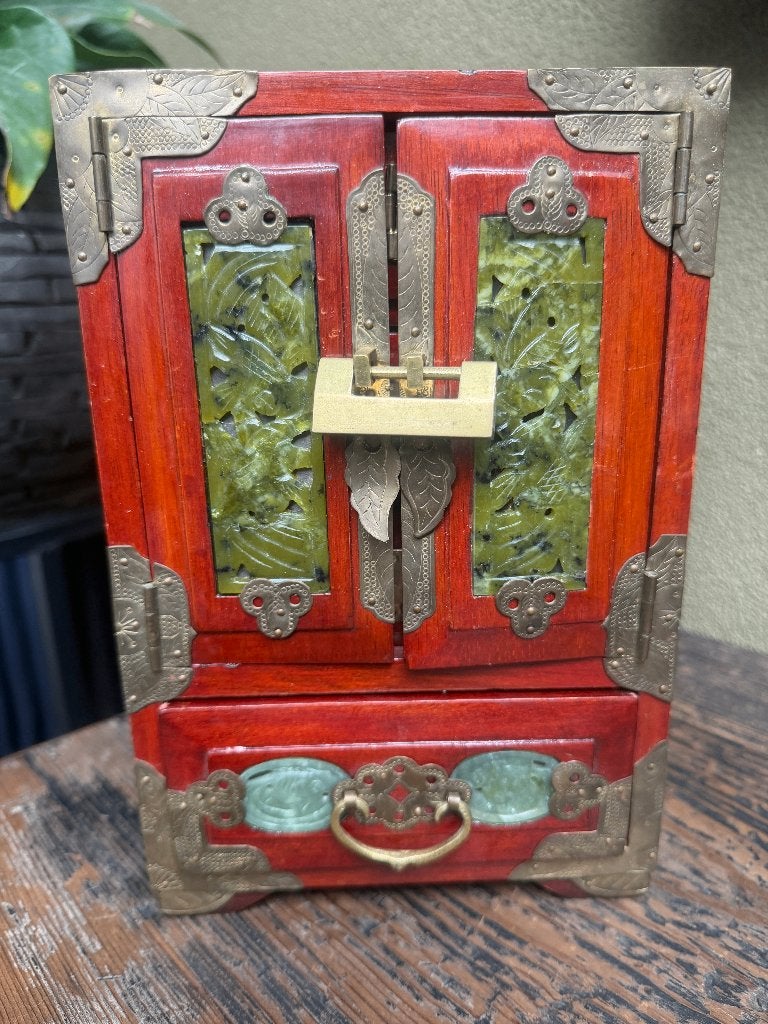 Chinees sieradenkastje jade chinese kist kast juwelenkist, Hout, 24 cm, Bruin, Handgemaakt