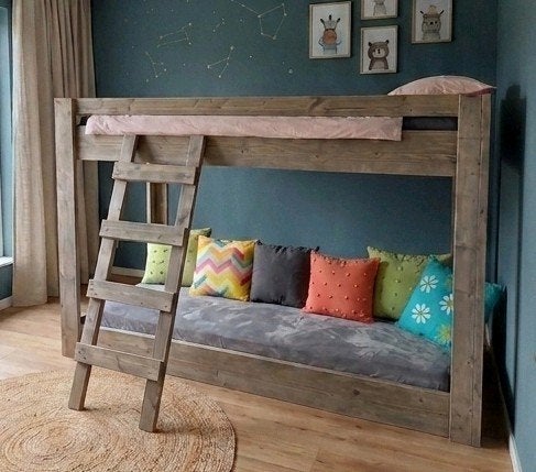 Stapelbed steigerhout, Kinderen en Baby's, Kinderkamer | Stapelbedden en Hoogslapers, Ophalen, Gebruikt, Stapelbed