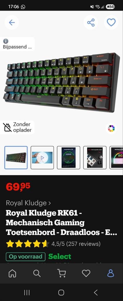 Royal Kludge RK61 Mechanisch Gaming Toetsenbord - Draadloos, Computers en Software, Ophalen, Zo goed als nieuw, Draadloos, Qwerty