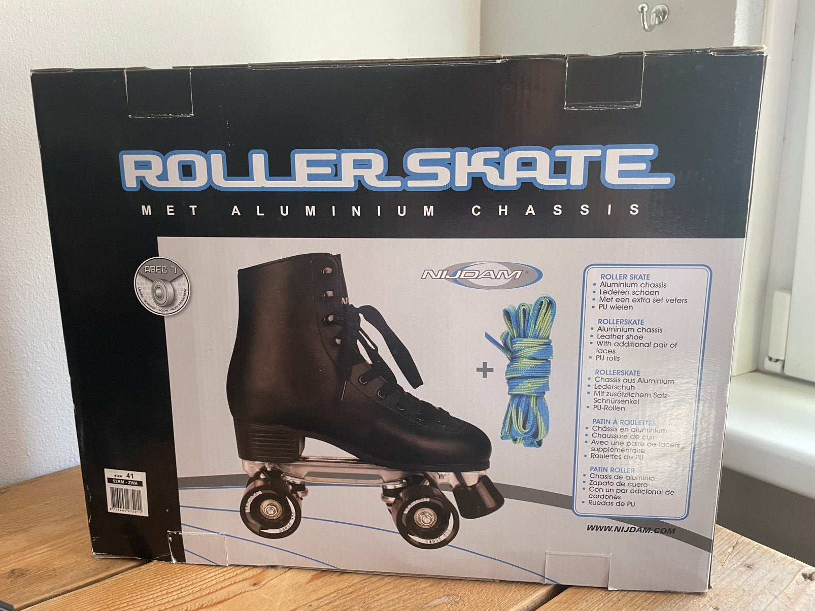 Zwarte rolschaatsen Nijdam maat 41, Zo goed als nieuw, Inline skates 4 wielen, Dames, Ophalen