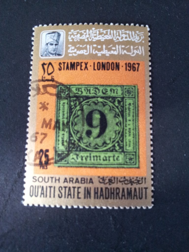 Qu'aiti Staat in Hadramaut Stampex '67 Postzegeltentoonstell, Ophalen of Verzenden, Gestempeld, Midden-Oosten