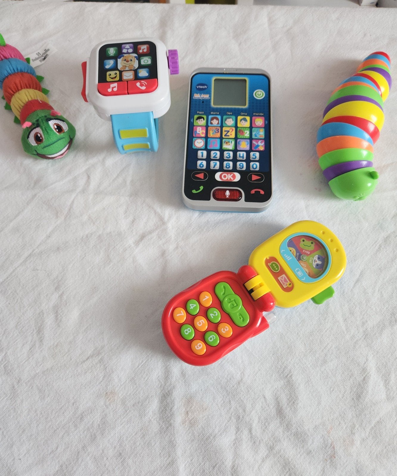 VTech Speelgoed Set: Horloge, Telefoons & Rups, Ophalen, Gebruikt, 6 maanden tot 2 jaar