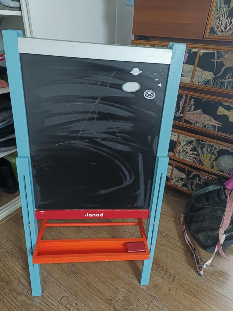 Janod 2 zijdig schoolbord, whiteboard en krijtbord, Ophalen, Gebruikt, Krijtbord