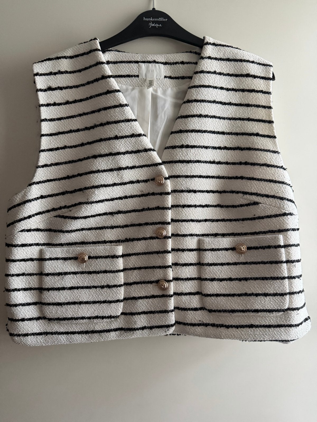 H&M gestreept tweed gilet maat M, Ophalen of Verzenden, Zo goed als nieuw, Maat 38/40 (M), Wit